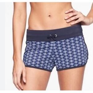 Athleta Kara Swim Shorts Navy White Print Drawstring Lined XL